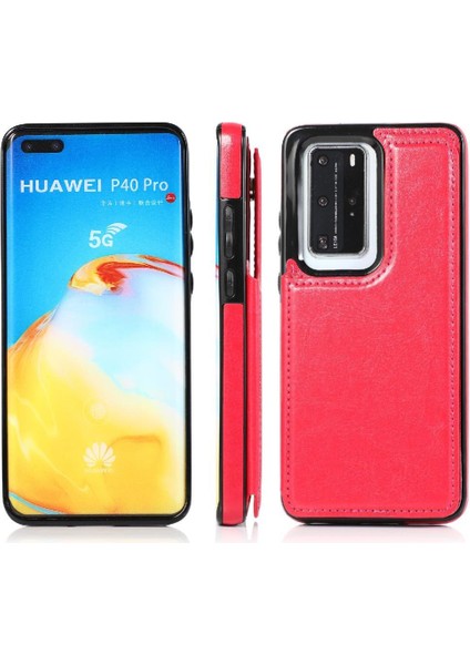 Huawei P40 Kart Yuvaları Için Cüzdan Durumda Çift Manyetik Toka Kickstand Pu (Yurt Dışından)