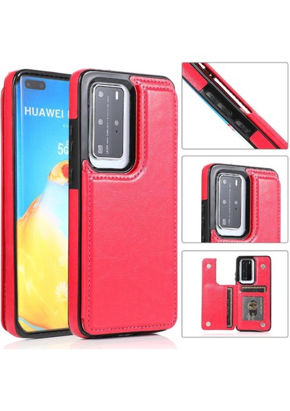 Huawei P40 Kart Yuvaları Için Cüzdan Durumda Çift Manyetik Toka Kickstand Pu (Yurt Dışından) modelleri