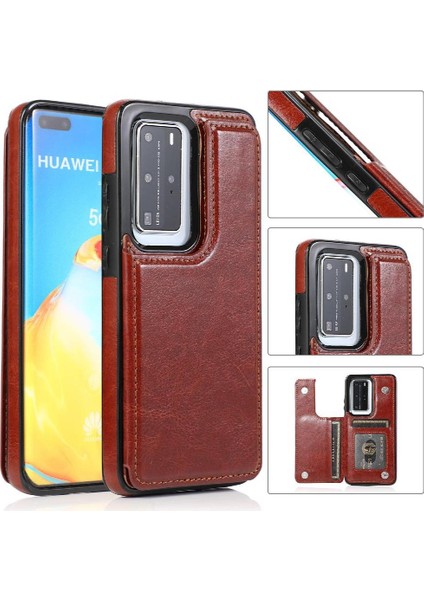 Huawei P40 Kart Yuvaları Için Cüzdan Durumda Çift Manyetik Toka Kickstand Pu (Yurt Dışından)