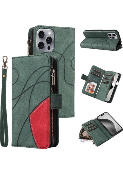 Kart Yuvası Standı Iki Renkli Dikiş Tarzı ile IPhone 16 Pro Max Için Kılıf (Yurt Dışından)