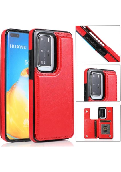 Huawei P40 Kart Yuvaları Için Cüzdan Durumda Çift Manyetik Toka Kickstand Pu (Yurt Dışından)
