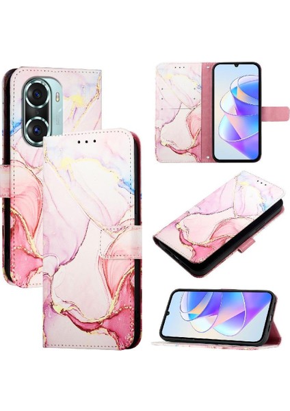 Onur Için Kılıf 60 Pro 5g Pu Deri Mermer Desen Kickstand Cüzdan (Yurt Dışından)