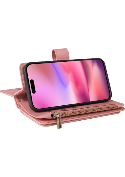 Kart Yuvası Standı Onbeş Kart Yuvaları Pu ile IPhone 16 Için Cüzdan Telefon Kılıfı (Yurt Dışından)