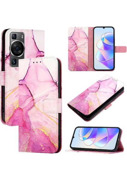 Huawei Için Kılıf P60/P60 Pro Pu Deri Cüzdan Mermer Desen Kickstand (Yurt Dışından)