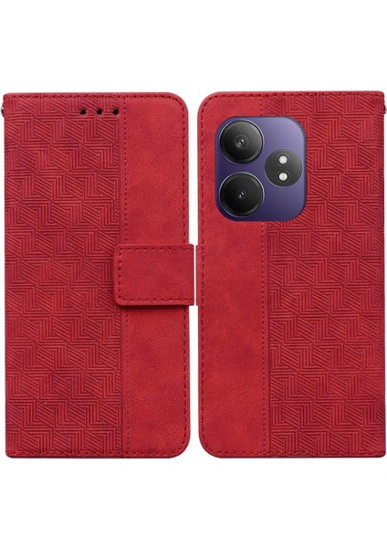 Realme Gt 6t Kickstand Özelliği Premium Pu Deri Geometrik Için Flip Case (Yurt Dışından)