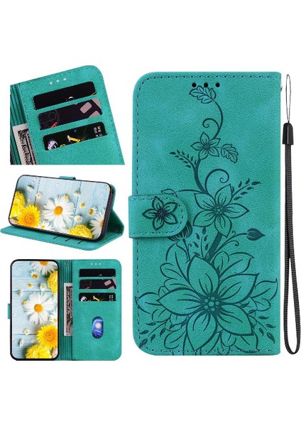 Realme Gt 6 Kabartmalı Zambak Manyetik Kickstand Cüzdan Kartı Için Flip Case (Yurt Dışından)