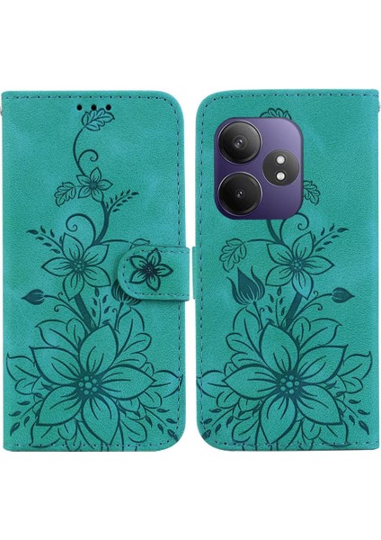 Realme Gt 6 Kabartmalı Zambak Manyetik Kickstand Cüzdan Kartı Için Flip Case (Yurt Dışından)
