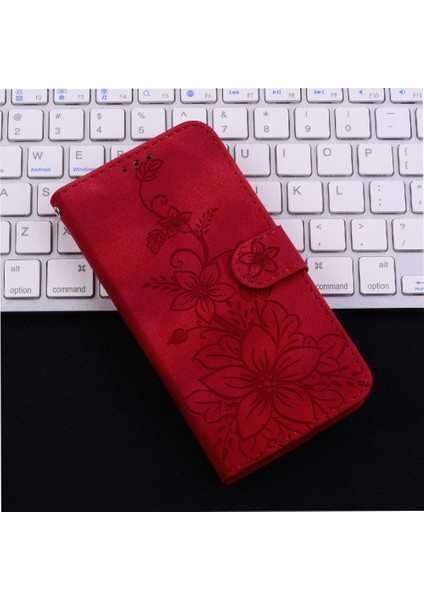 Realme Gt 6 Kabartmalı Zambak Manyetik Kickstand Cüzdan Kartı Için Flip Case (Yurt Dışından)