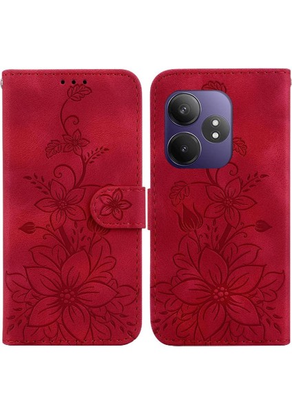 Realme Gt 6 Kabartmalı Zambak Manyetik Kickstand Cüzdan Kartı Için Flip Case (Yurt Dışından)