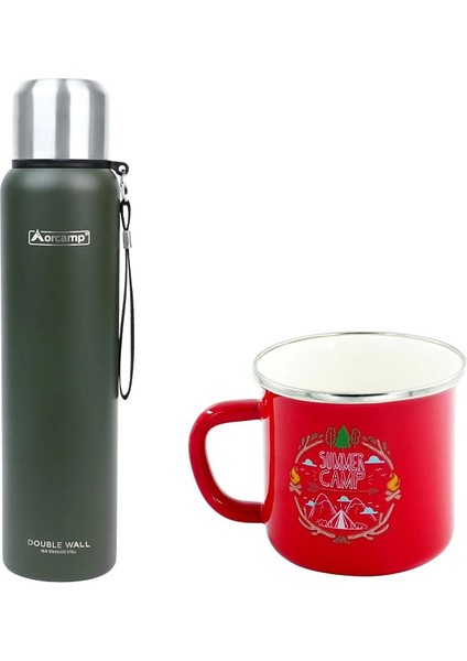 Çelik Termos 1 Lt Yeşil OUT-5050+EMAYE Summer 330 ml Kupa OUT-1900 Kırmızı ORC-068-B-K4