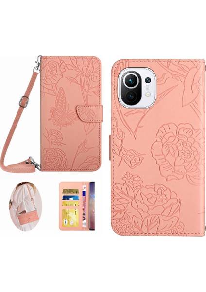 Kart Tutucu ve Uzun Kayış Deri ile Xiaomi 11 Lite Telefon Kılıfı (Yurt Dışından)