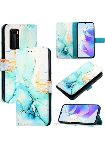 Huawei P40 Cüzdan Pu Deri Kickstand Mermer Desen (Yurt Dışından)
