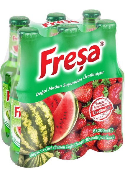 Karpuz Çilek Aromalı Maden Suyu 200 ml x 6 Adet
