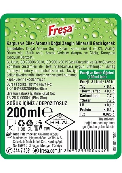 Karpuz Çilek Aromalı Maden Suyu 200 ml x 6 Adet