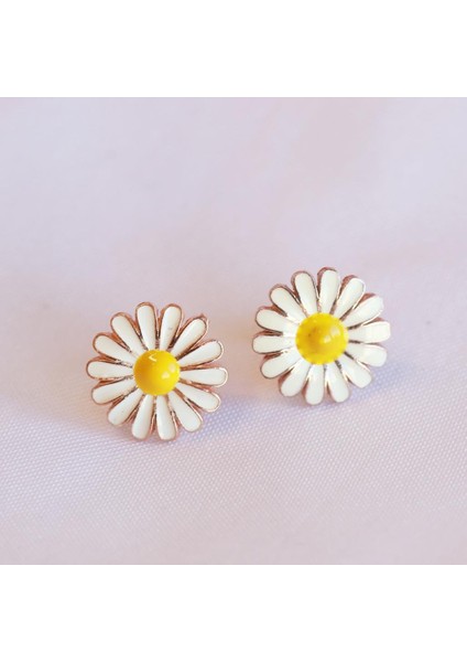 Mineli Papatya Model Rose Gold Kaplama Gümüş Küpe