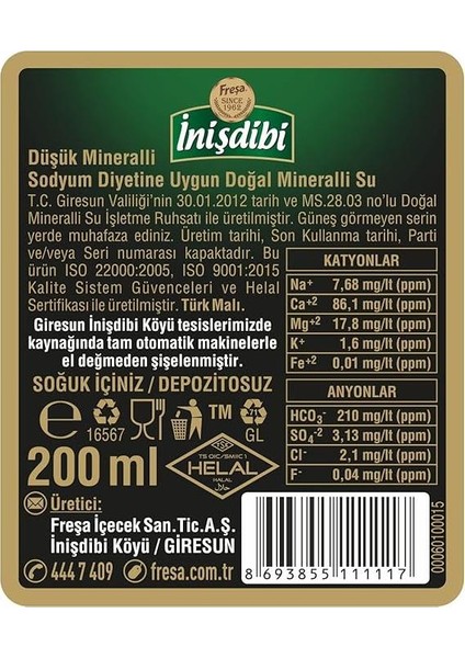 Inişdibi Doğal Maden Suyu 200 ml x 24 Adet