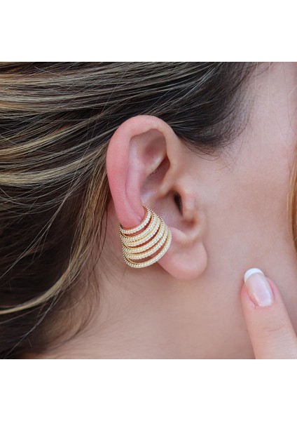 Ear Cuff Zirkon Taşlı Gold Kaplama Gümüş Kıkırdak Küpe