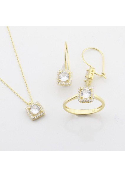 Zirkon Taşlı Kare Montür Gold Kaplama Takım fiyatları
