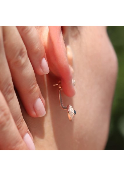 Zirkon Taşlı Rose Gold Kaplama Göz Gümüş Küpe