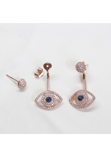 Zirkon Taşlı Rose Gold Kaplama Göz Gümüş Küpe