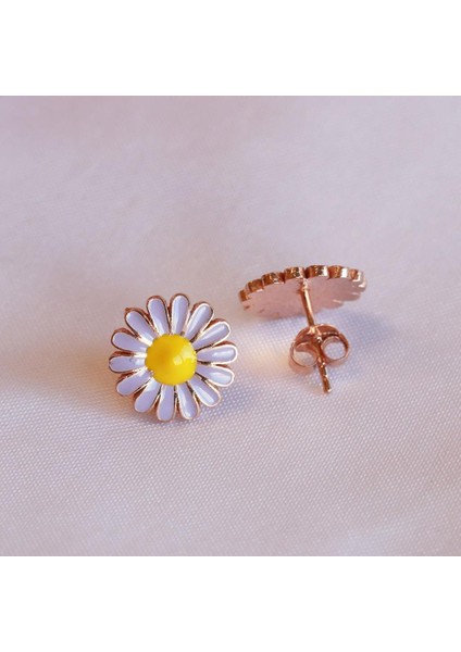Mor Mineli Papatya Model Rose Gold Kaplama Gümüş Küpe fiyatları