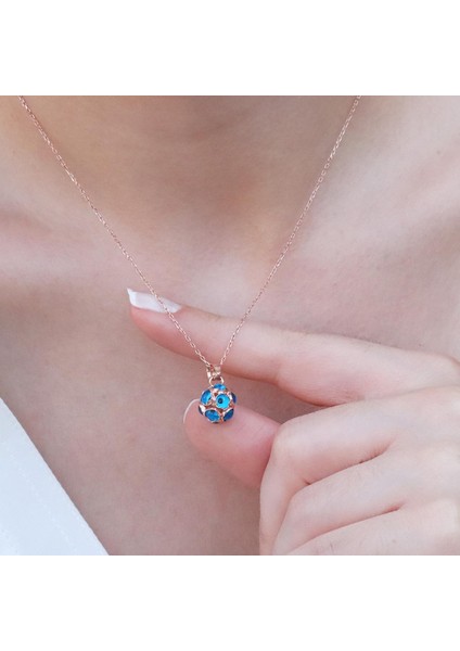 Nazar Boncuklu Rose Gold Kaplama Top Gümüş Kolye fiyatları