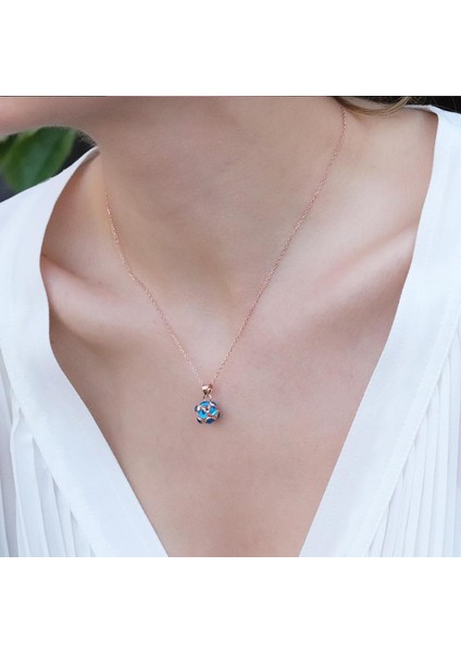 Nazar Boncuklu Rose Gold Kaplama Top Gümüş Kolye modelleri