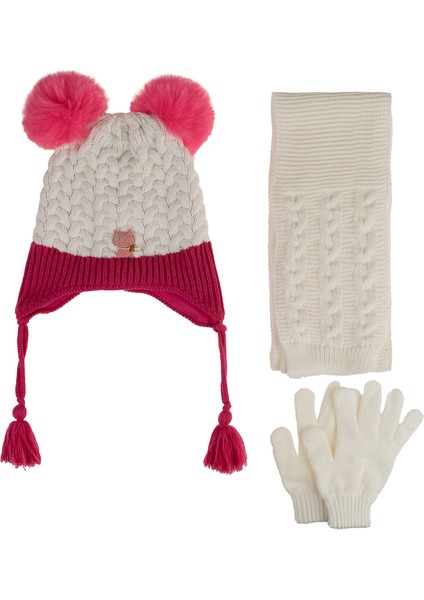 4-8 Yaş 3'lü Takım Kız Atkı, Eldiven ve Şapka Set Içi Polarlı