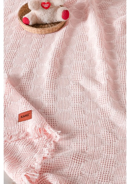 Bebek %100 Pamuk Waffle Pike Örtüsü 90X120 - Melis Pembe