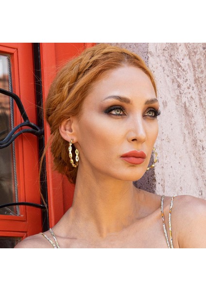 Peridot Taşlı Mekik Modeli Gold Kaplama Gümüş Halka Küpe