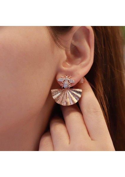 Arı Rose Gold Kaplama Gümüş Küpe