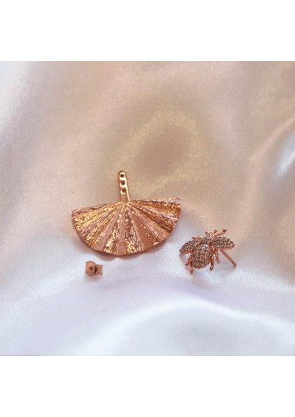 Arı Rose Gold Kaplama Gümüş Küpe