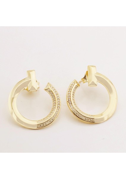 Tffny Modeli Yarı Zirkon Taşlı Gold Kaplama Daire Gümüş Küpe fiyatları