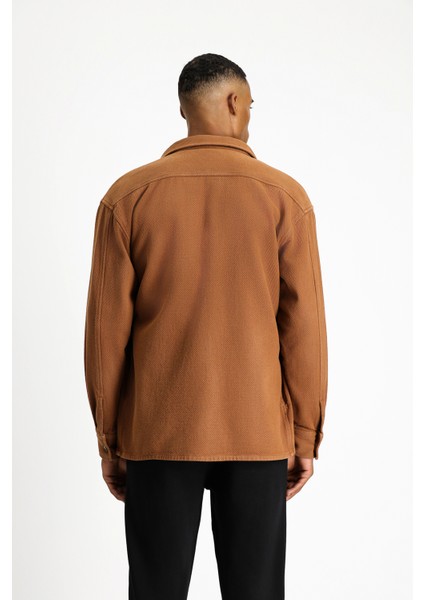 Uzun Kol Oversize Desenli Shacket Pamuk Gömlek / Mont indirimleri