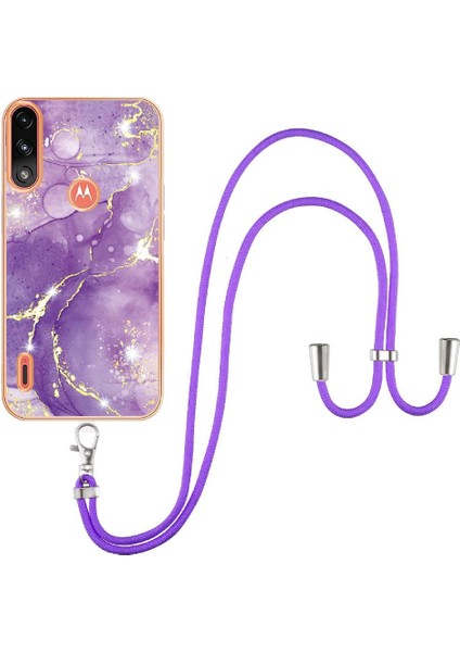 Motoroal Moto E7 Güç Crossbody Kordon Askısı Mermer Yumuşak Tampon Için Kılıf (Yurt Dışından)