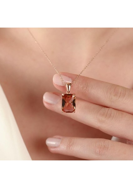 Zultanit Taşlı Emerald Kesim Rose Gold Kaplama Gümüş Takım