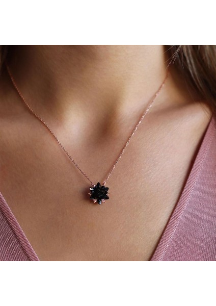 Oniks Taşlı Rose Gold Kaplama Gümüş Kolye fiyatları