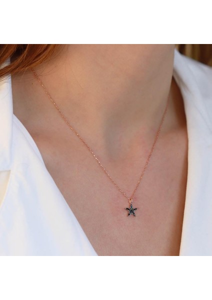 Mini Yıldız Siyah Zirkon Taşlı Rose Gold Kaplama Gümüş Kolye fiyatları
