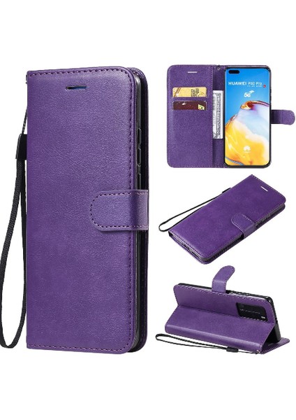 Huawei P40 Pro Klasik Düz Renk ile Yüksek Kaliteli Deri Flip Case (Yurt Dışından)