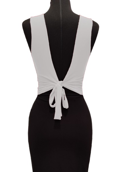 Sırtı Açık Bağlamalı Beyzaz Crop Top, Parti, Dans, Tango Bluzu