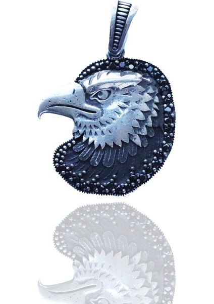 Kartal Siyah Zirkon Taşlı Oksitli Gümüş Kolye Ucu