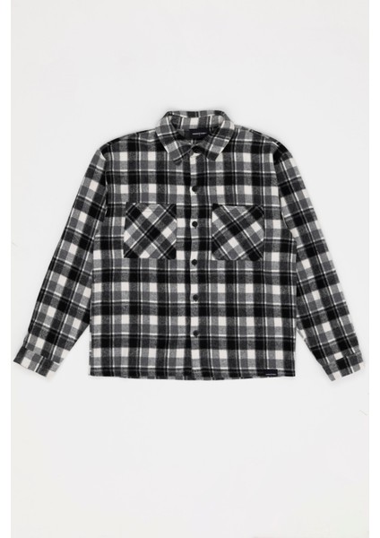 Oversize Ekoseli Çift Cep Siyah Oduncu Gömlek