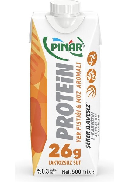 Protein Yer Fıstıklı ve Muz Aromalı Laktozsuz Süt 500 ml