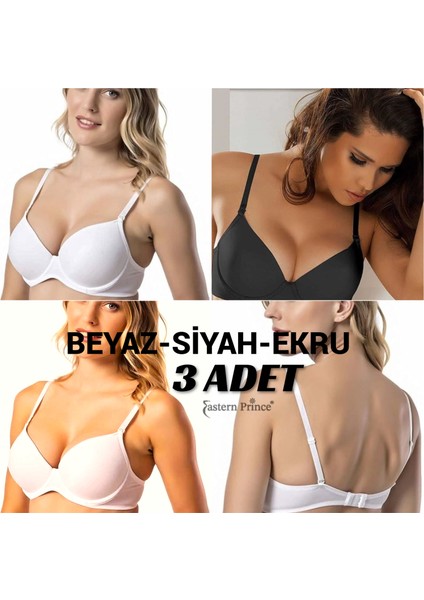 Destekli Sütyen 3 Adet Renkli Basic Balenli Telli Push-Up Dolgulu 7080
