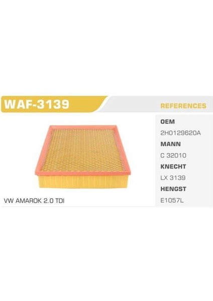 WAF-3139 Hava Filtresi Amarok 11-2.0 Tdı 2.0 Tsı 177PS Kolı: 16 Ad FN4733