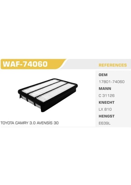 WAF-74060 Hava Filtresi Camry 90-00 2.0 16V Kolı: 40 Ad