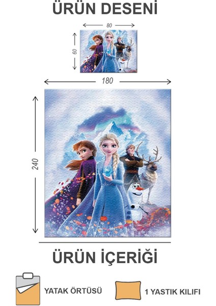 Kapitoneli Pamuk Dolgulu Kadife Kumaş Elsa Frozen Desenli Tek Kişilik Çocuk Genç Yatak Örtüsü Seti