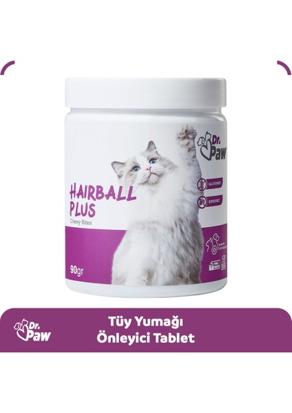 Hairball Plus Kediler için Glütensiz ve Şekersiz Tüy Yumağı Engelleyici Çiğnenebilir Tablet (60 adet, 90 gr)