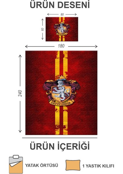 Kapitoneli Pamuk Dolgulu Kadife Kumaş Harrypotter Desenli Tek Kişilik Çocuk Genç Yatak Örtüsü Seti