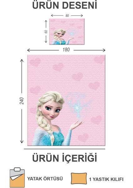 Kapitoneli Pamuk Dolgulu Kadife Kumaş Elsa Frozen Desenli Tek Kişilik Çocuk Genç Yatak Örtüsü Seti